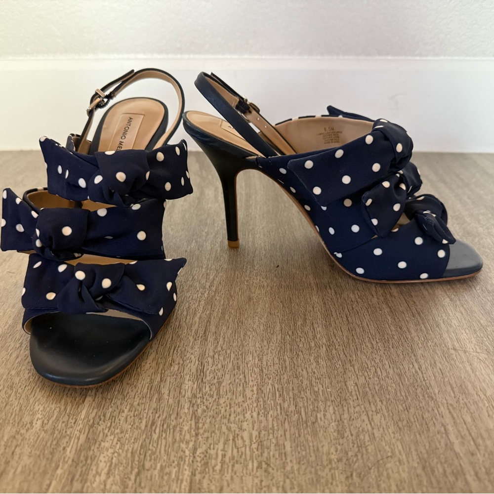 ANTONIO MELANI Navy Polka Dot Heels